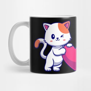 Cute Cat With Love Heart Cartoon Mug